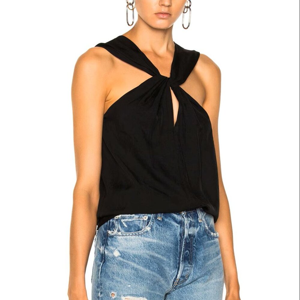 Rag & Bone NWT Collins Sleeveless Top Keyhole Twist Drapey Crop Black SZ M NWT